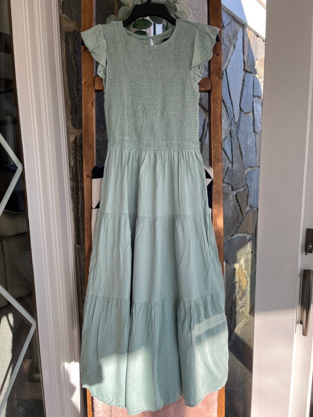 Mint green Ruffle Sleeve Maxi Dress